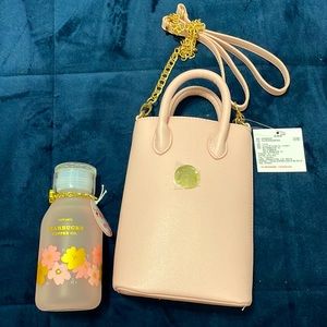 Starbucks China 2021 Matte Pink Sakura 13 Oz Glass Cold Cup with Handbag